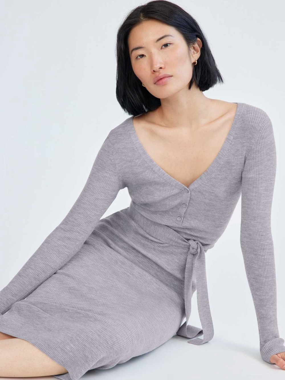 The Group by Babaton Henley Sweater dress in Heather Dover Grey